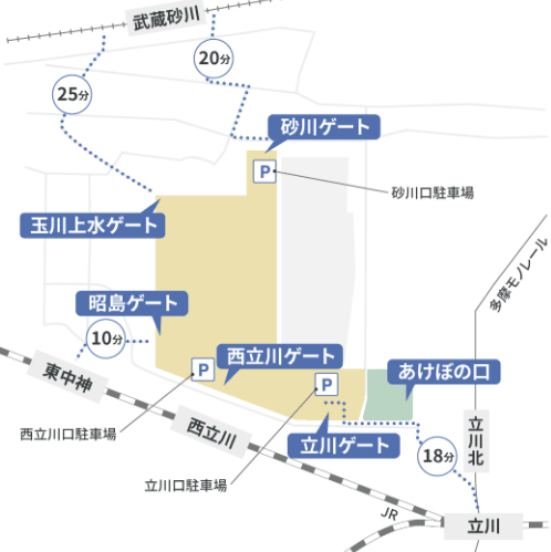 昭和記念公園駐車場マップ